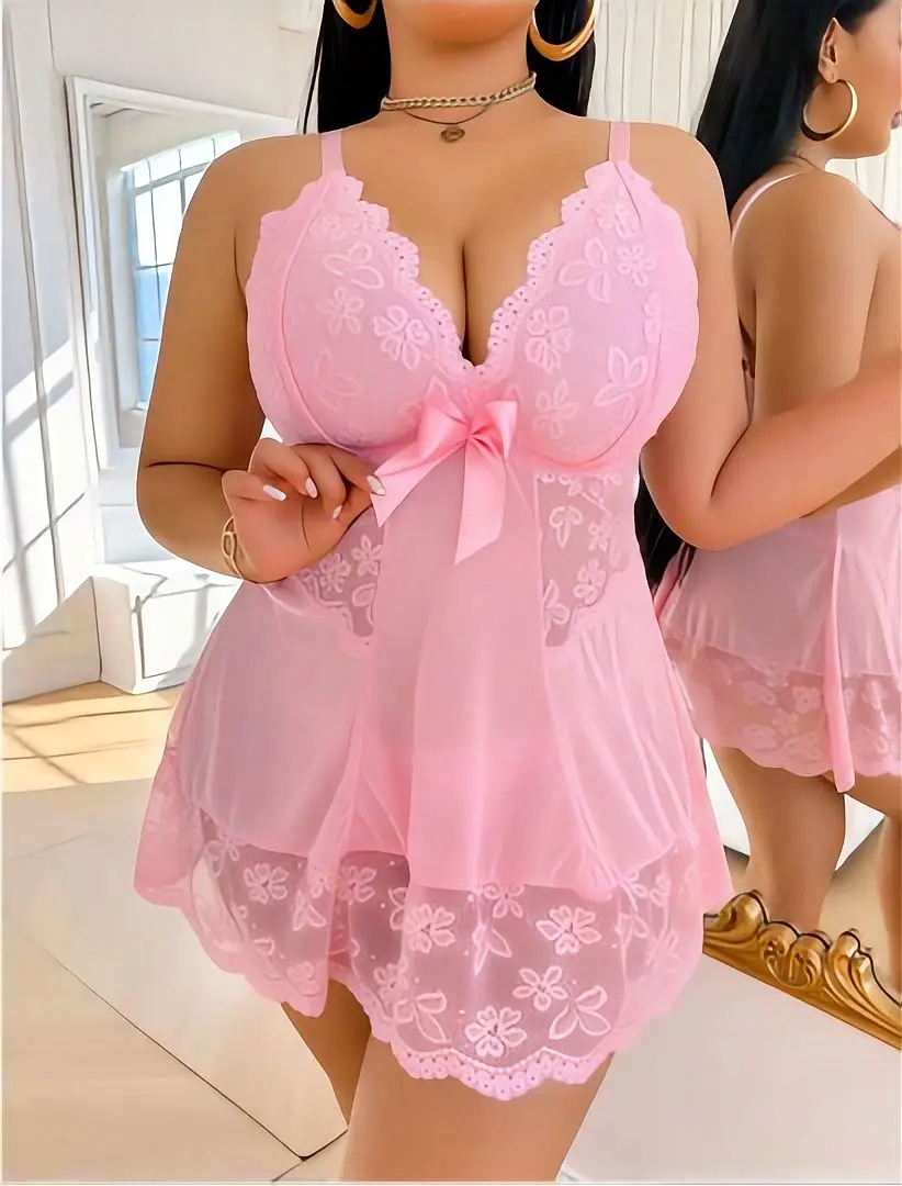 Big Size Likralı Gecelik PNK 13136